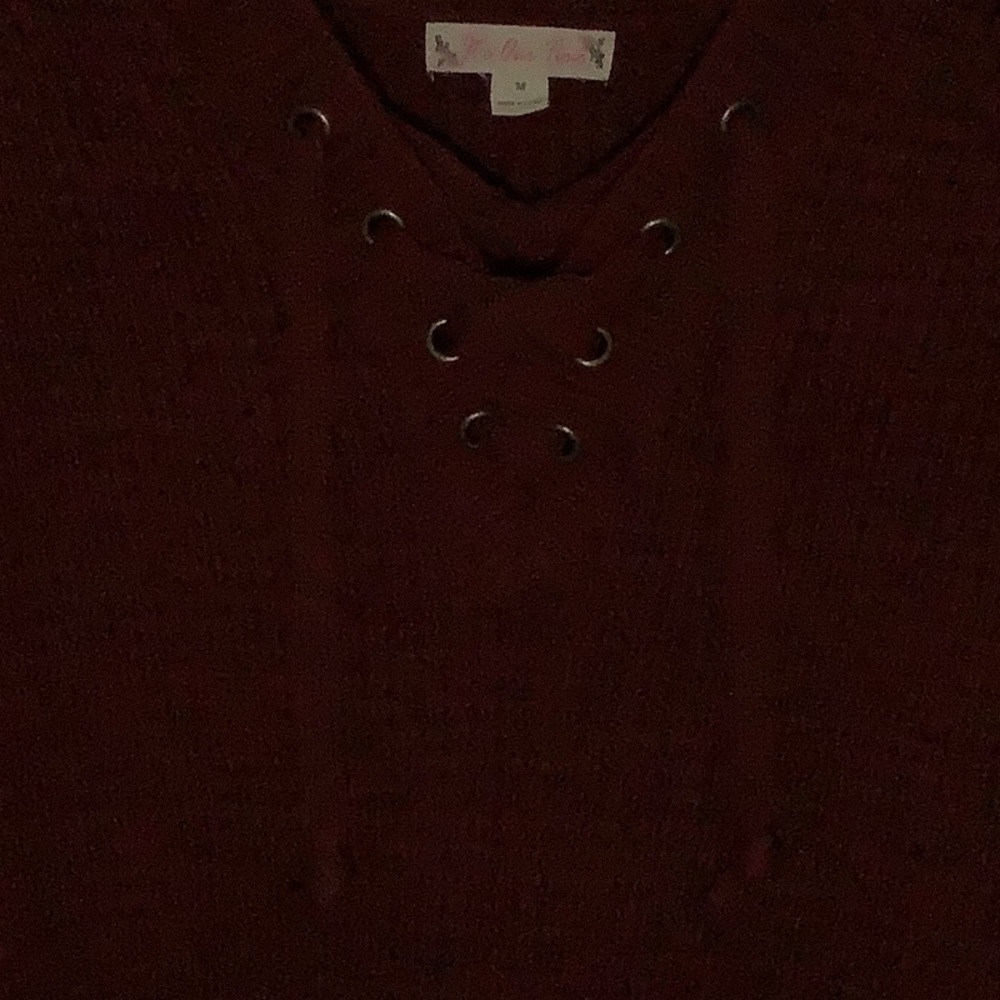 V neck knit sweater with rope lace adjustable